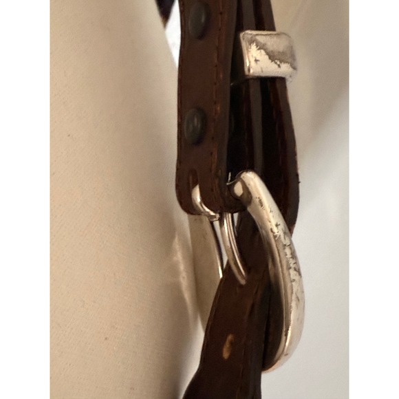 Brighton‎ Brown Leather Braided Trim Belt Woven Panel & Silver Buckle SZ 38
